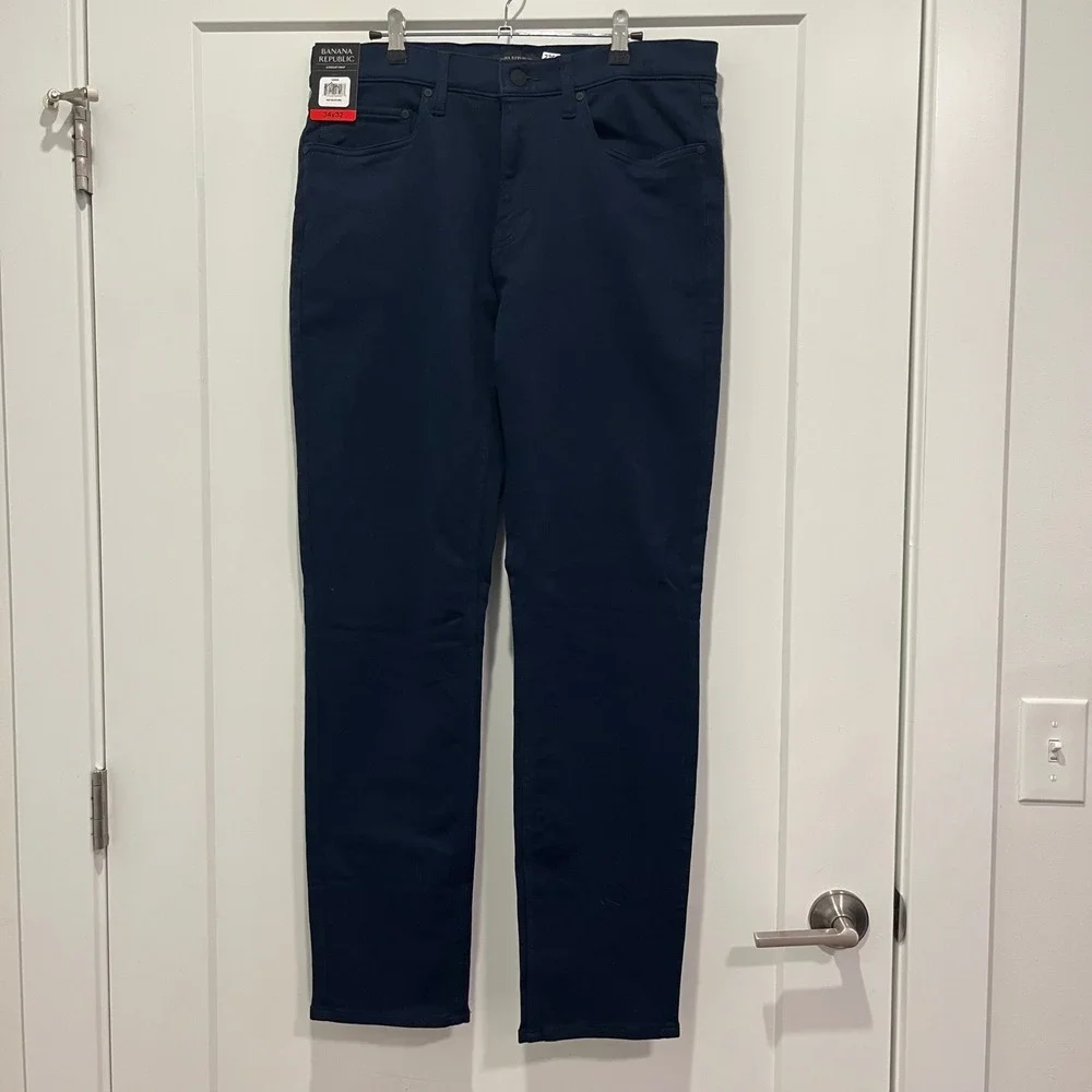 Banana Republic Mens 5 Pocket Pant 34x32 Black Iris Blue Straight Leg 1620338